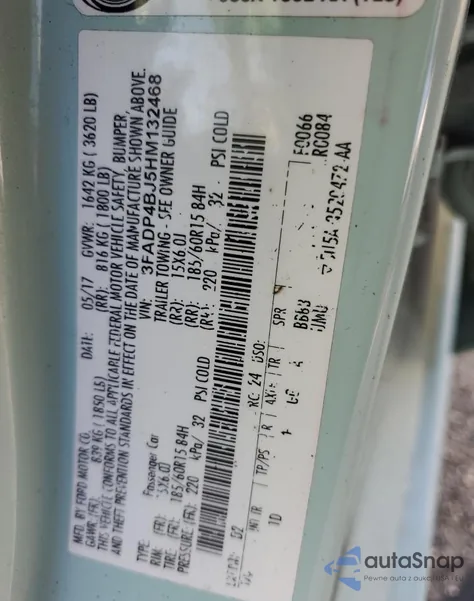 2017 Ford Fiesta Se z USA, uszkodzony, nr VIN 3FADP4BJ5HM132468